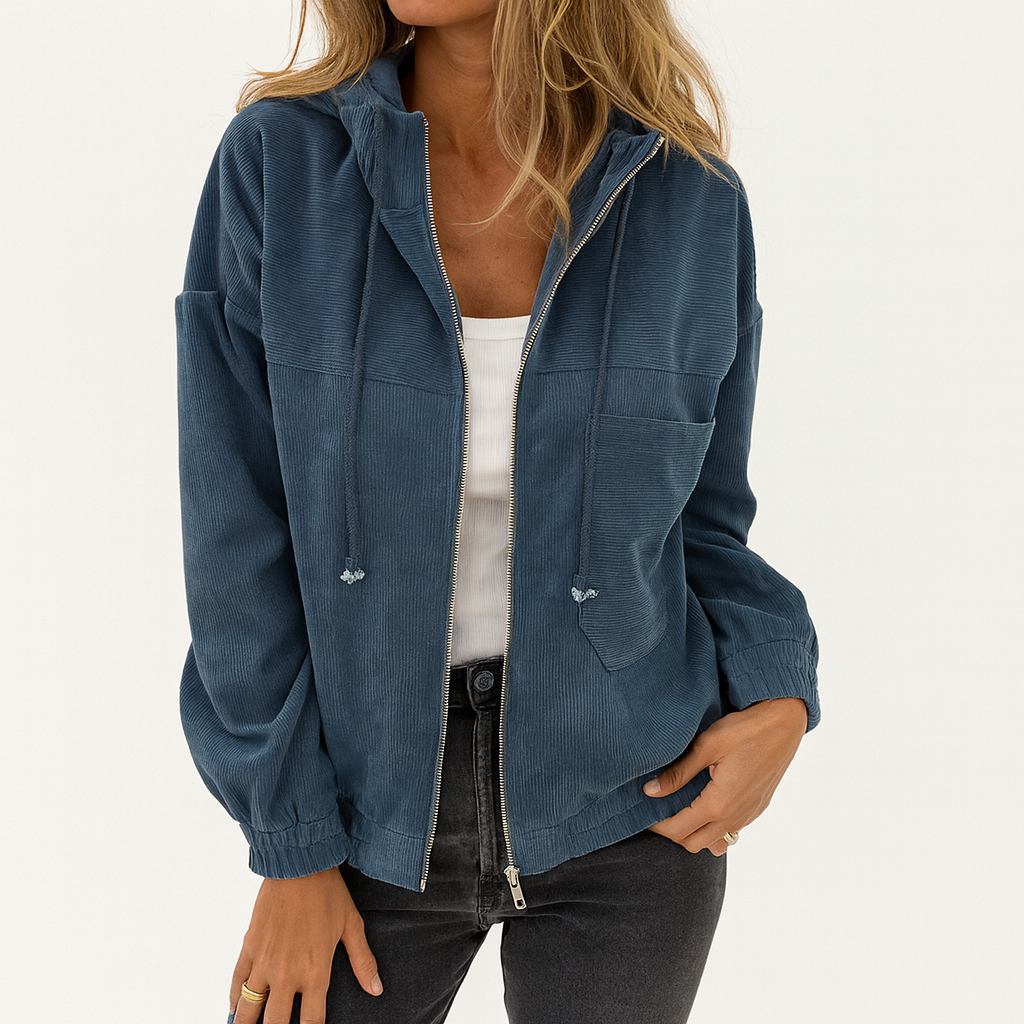 Sweat à capuche zippé en velours côtelé