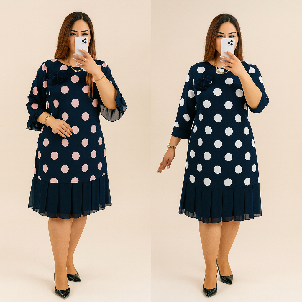 Robe plissée à pois pour femme