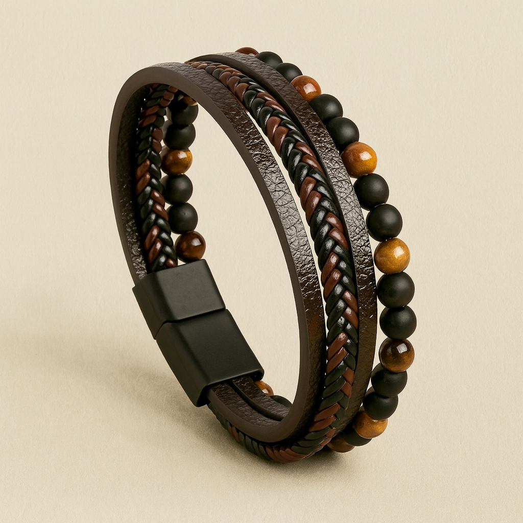 Élégant ensemble de bracelets en cuir pour hommes