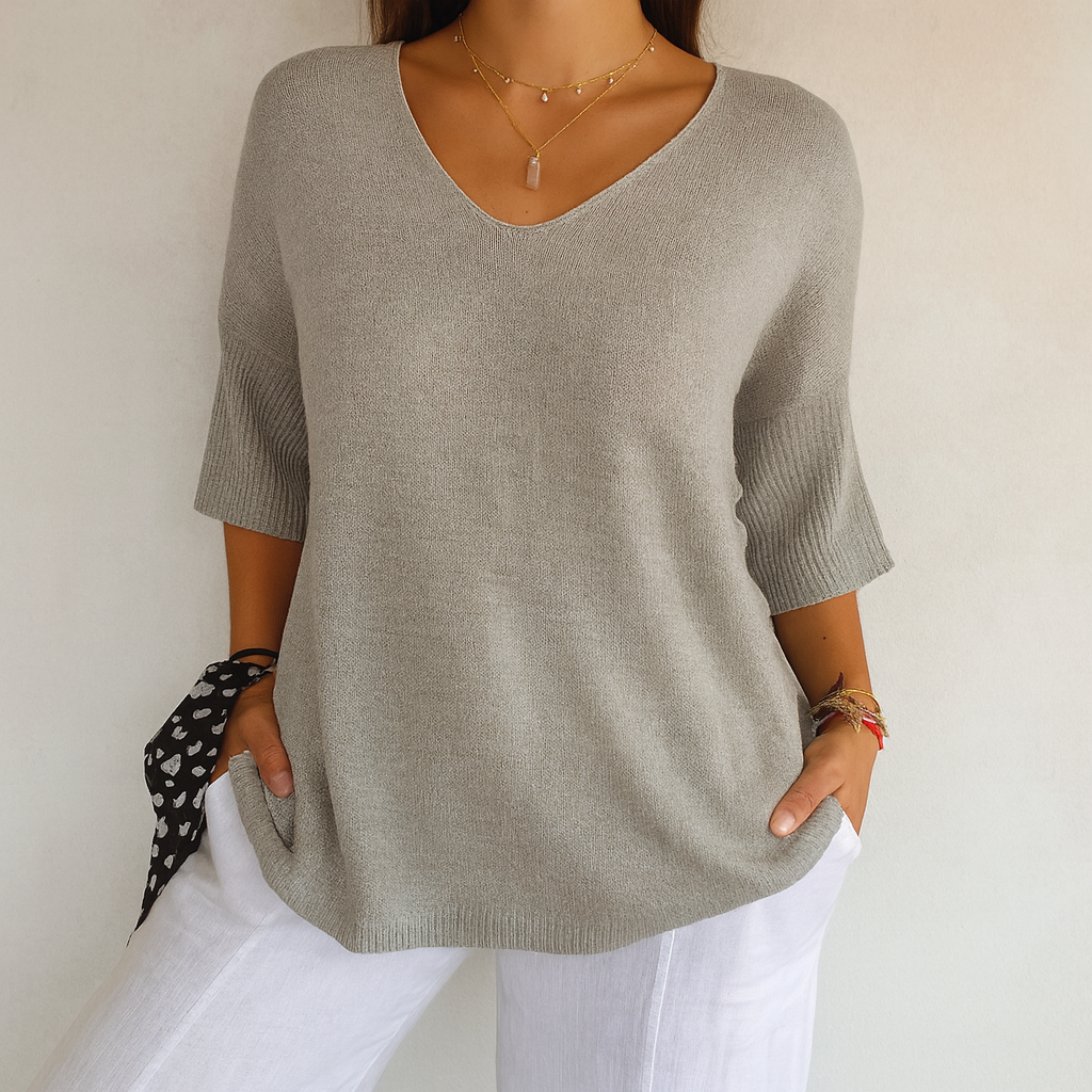 Sara - Top a maglia liscia con scollo a V