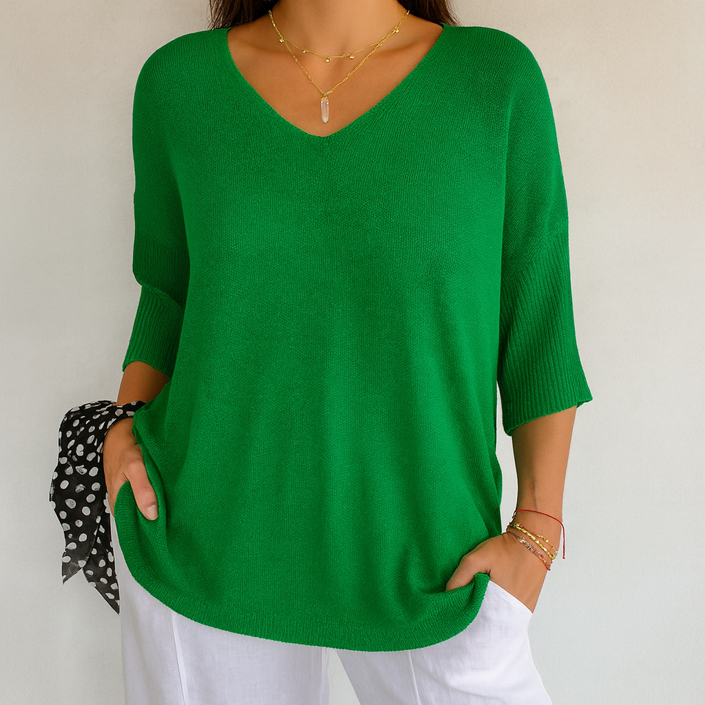 Sara - Top a maglia liscia con scollo a V