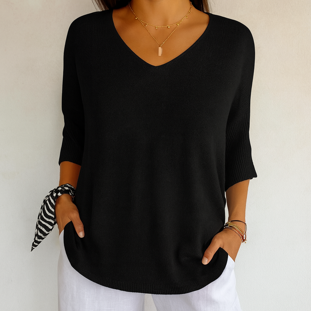 Sara - Top a maglia liscia con scollo a V